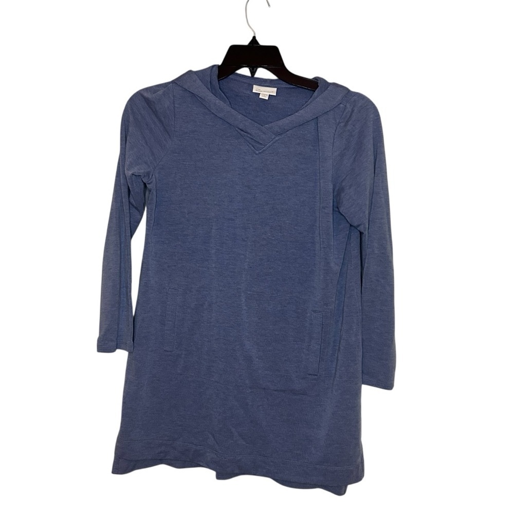 Pure Jill Luxe Tencel Hooded Tunic Blue Small Petite
